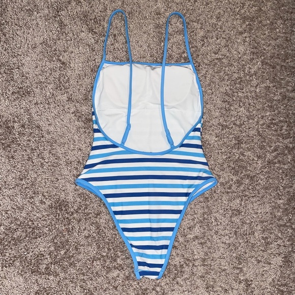 Aerie Blue Striped Apron One Piece Swimsuit - Picture 2 of 5